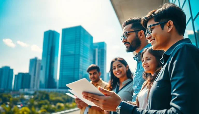 Capture of a Kolkata entreprenure collaborating in a modern urban setting with vibrant teamwork.