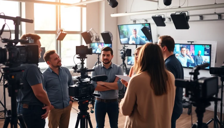 Collaborative team of a Video Production Company Calgary planning creative projects in a bright studio.