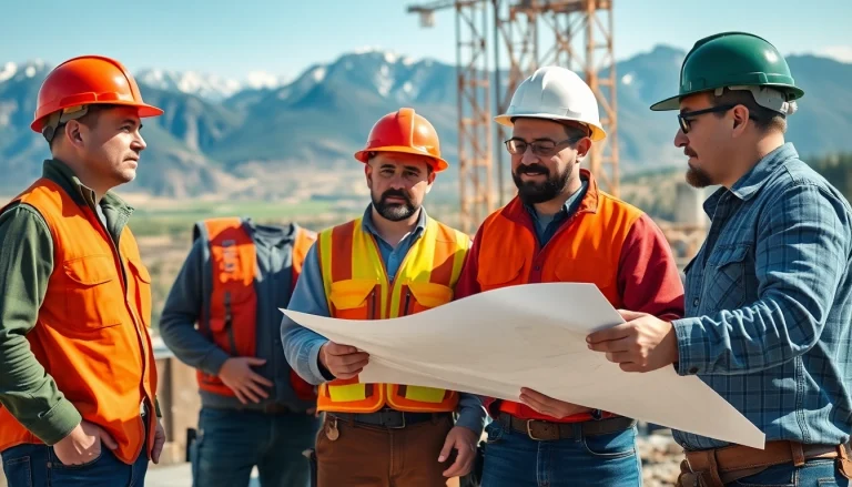 Construction association Wyoming team working on a building site surrounded by nature.