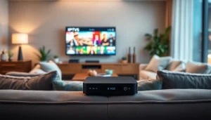 Experience seamless streaming with https://bosstv.ca showcasing a modern IPTV setup in a stylish living room.