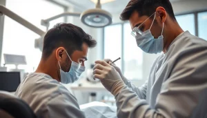 Expert performing a hair transplant uk procedure in a modern clinic environment.