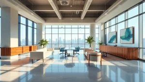 Showcasing vibrant industrial leasing office space reflecting modern design elements.