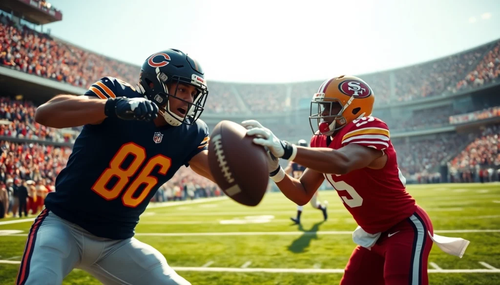 Bears vs 49ers fierce football clash showcasing dynamic action and excitement on the field.