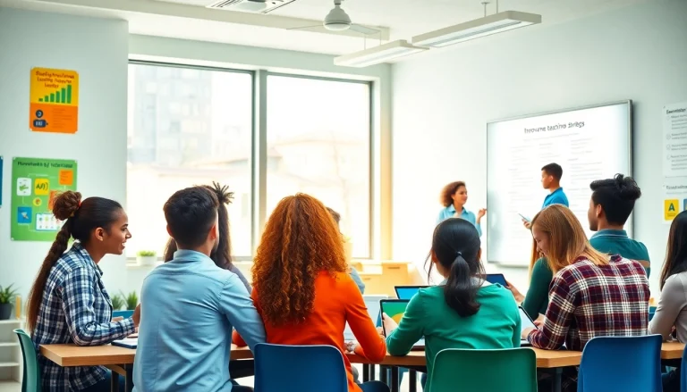Engaged students collaborating in a modern classroom, highlighting innovative education.