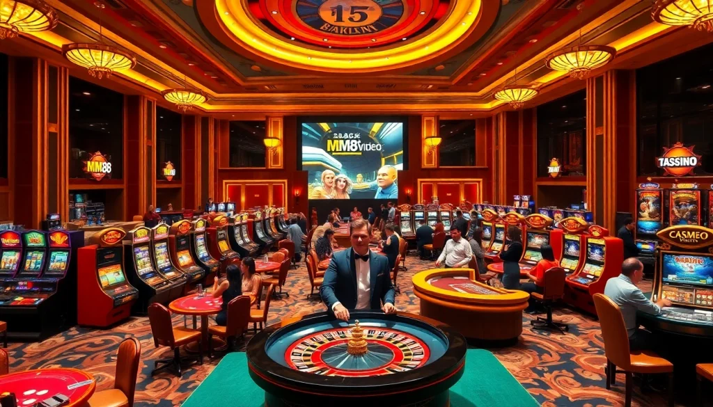 Watch thrilling gameplay at the luxurious MM88 video casino, featuring vibrant slots and roulette.
