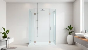 Duschkabine 90x90 in einem modernen Badezimmer mit eleganter Gestaltung und warmem Licht.