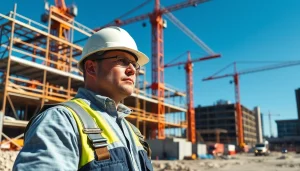 New Jersey Commercial General Contractor supervising a dynamic construction site bustling with activity.