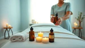 출장마사지 session with a skilled therapist, calming ambiance, and aromatic oils.