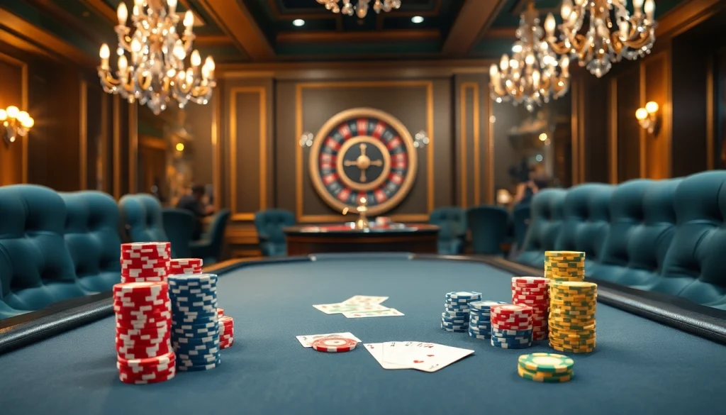 Experience thrilling gameplay at 8qbet casino with lavish poker setups and vibrant chips.