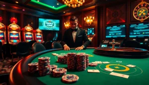 Engaging poker game at a luxurious casino highlighting hidden wiki dark web themes with flashy chips and cards.