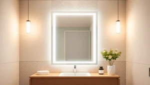 Illuminate your space with stylish mirror and led lights in a modern bathroom setting.