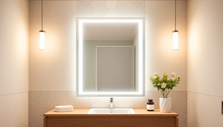 Illuminate your space with stylish mirror and led lights in a modern bathroom setting.
