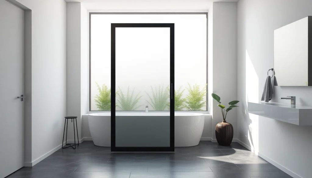 Stylish black shower sliding door complements a modern bathroom design with elegant details.