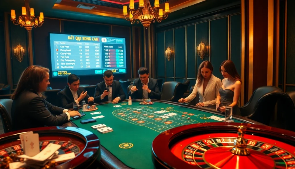 Check live 'kết quả bóng đá' at a stylish casino blackjack table, highlighting excitement and strategy.