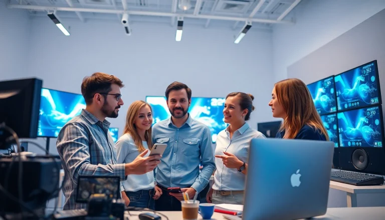 Engaging multimedia professionals at work, showcasing https://www.pnmmedia.com as a hub for innovation