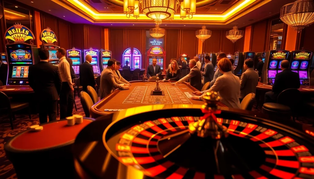 Des joueurs à une table de blackjack de casino en ligne profitent d'une expérience de jeu passionnante avec des machines à sous vibrantes.
