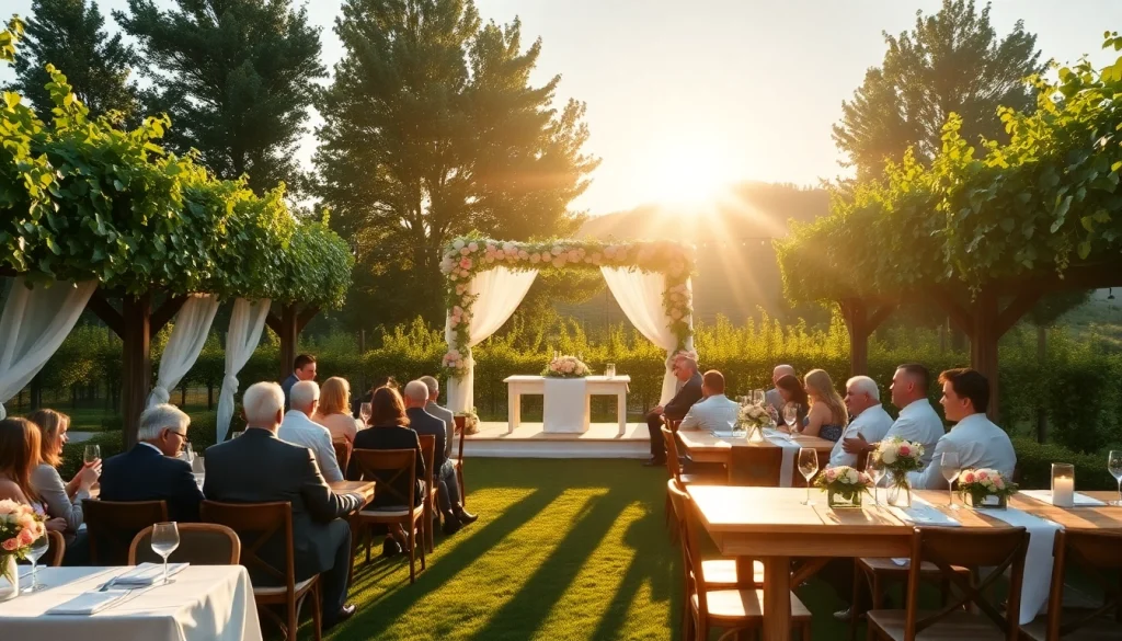 Experience a stunning Clarksburg wedding with a picturesque vineyard backdrop and elegant decor.