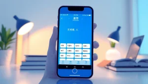 Explore the 有道翻译 app interface on a smartphone in a modern workspace.