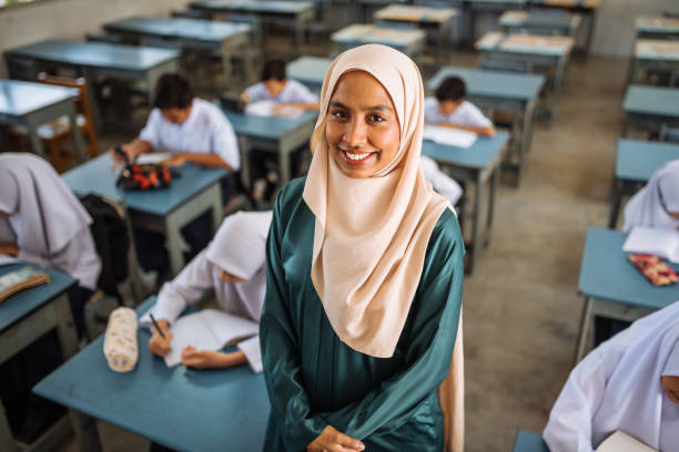 Elementary muslim pupils in primary school in South East Asia