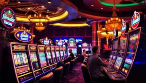 Experience thrilling slot action at jamuslot with vibrant machines and excited players.