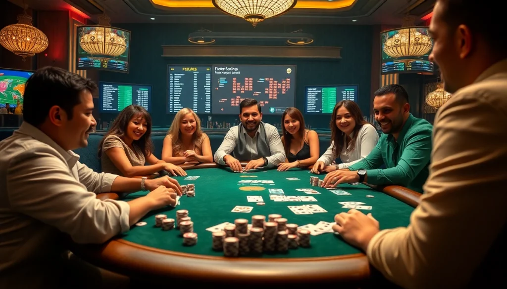 Exciting poker players engage with the Jogoluck gaming platform, showcasing vibrant action and betting dynamics.