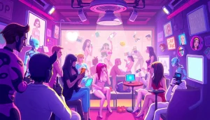 Explore diverse NSFW AI characters engaging in lively interactions within a vibrant digital space.