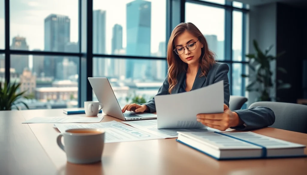 Reviewing federal and state contracts pre-post award compliance in a modern office.