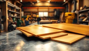 Foi de tablă de bronz într-un atelier luminos, prezentând diverse grosimi și unelte pentru prelucrarea metalelor.