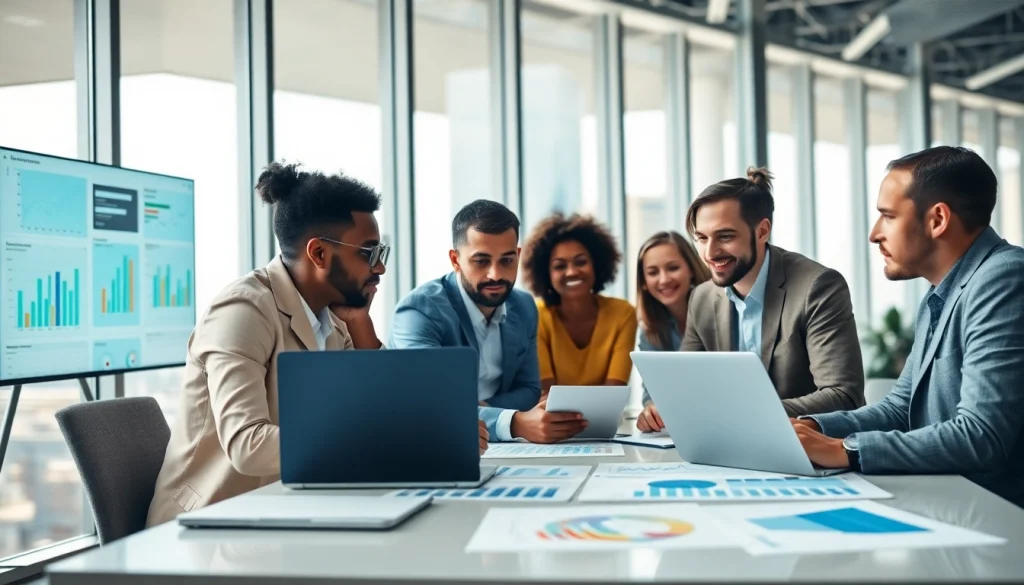 Analyze competitive intelligence faqs through a professional team discussion in a modern office.