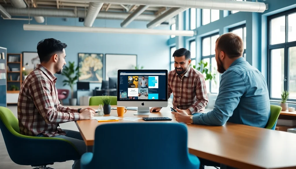 Web design essex for small business team collaborating on a project in a bright, modern studio.